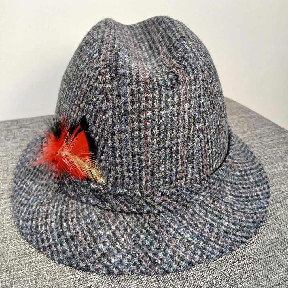 Stetson Biltmore Harris Tweed Hat Mens Size 57 (7 1/8) Grey Wool Fedora Vintage
